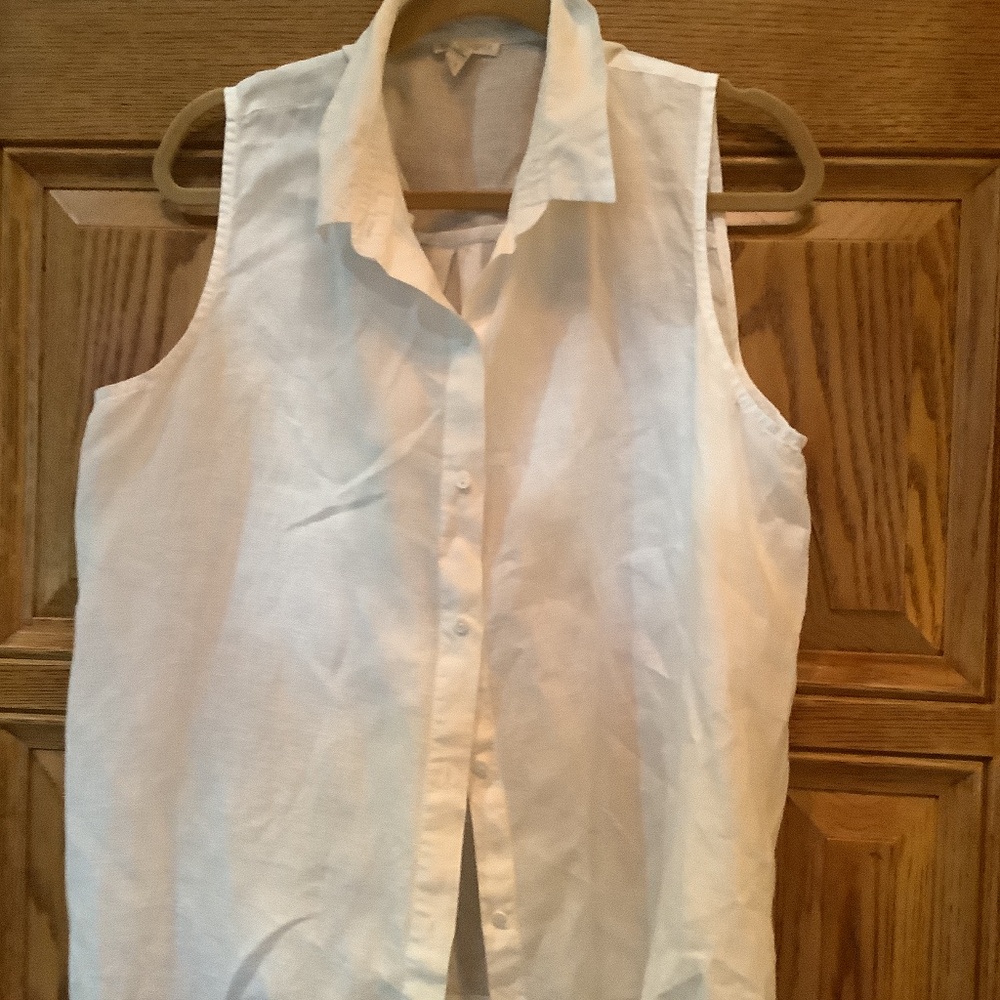 Eileen Fisher/White Collared Linen Shirt/Blouse